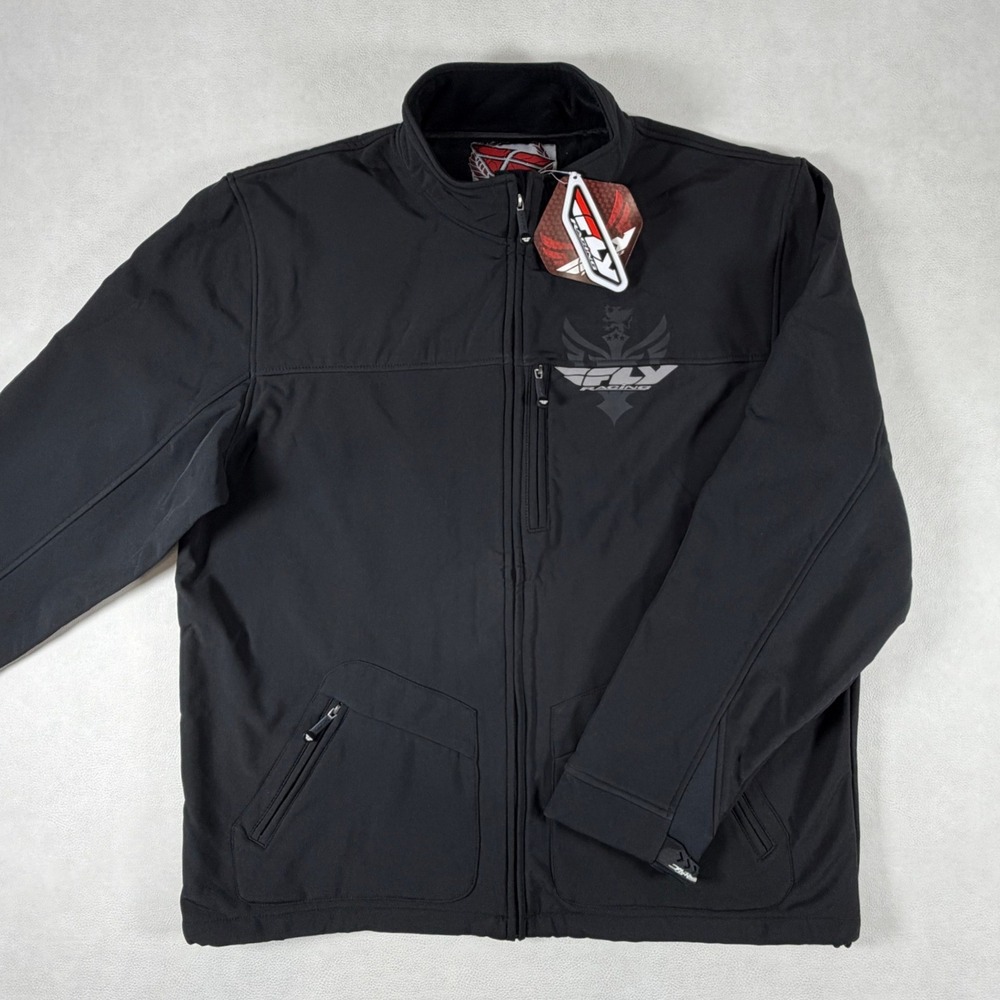 NWT Fly Racing Mens 2XL Black Softshell Full Zip Jacket Reflective Logo